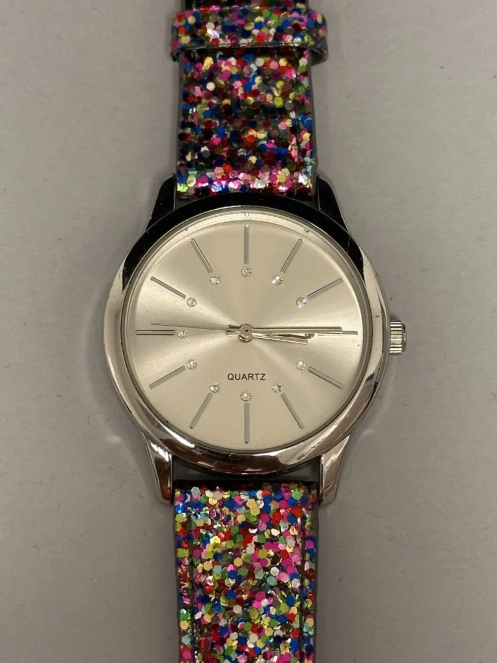 3/$30 Avon Watch Women Silver Tone Multicolored Glittered Band New Battery 9
